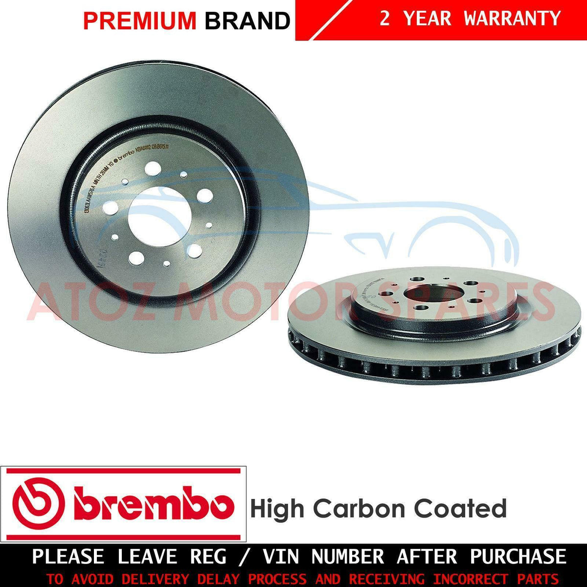FOR VOLVO S60 V70 R 2.5 TURBO AWD REAR BREMBO HIGH CARBON BRAKE DISCS 330mm SET