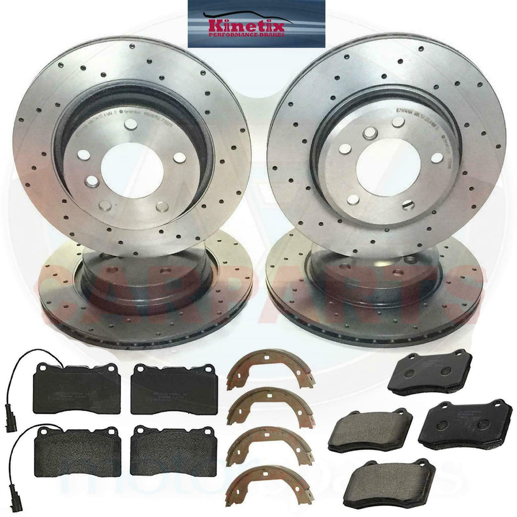 FOR VOLVO S60R V70R 2.5 T FRONT REAR DRILLED BRAKE DISCS PADS HAND BRAKE SHOES