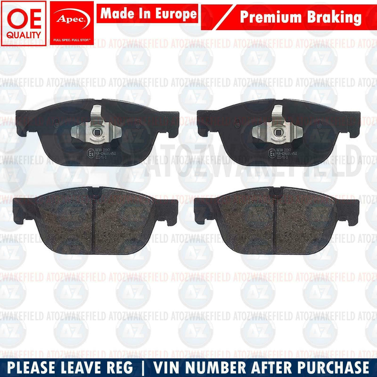FOR VOLVO S90 V90 XC60 XC90 D4 D5 T4 T5 T6 T8 FRONT PREMIUM APEC BRAKE PADS SET