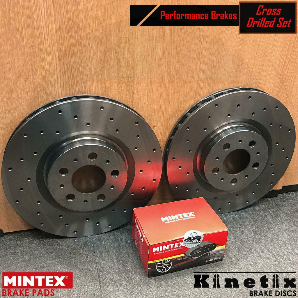 FOR VW TOUAREG REAR VENTED 330mm KINETIX CROSS DRILLED BRAKE DISCS MINTEX PADS