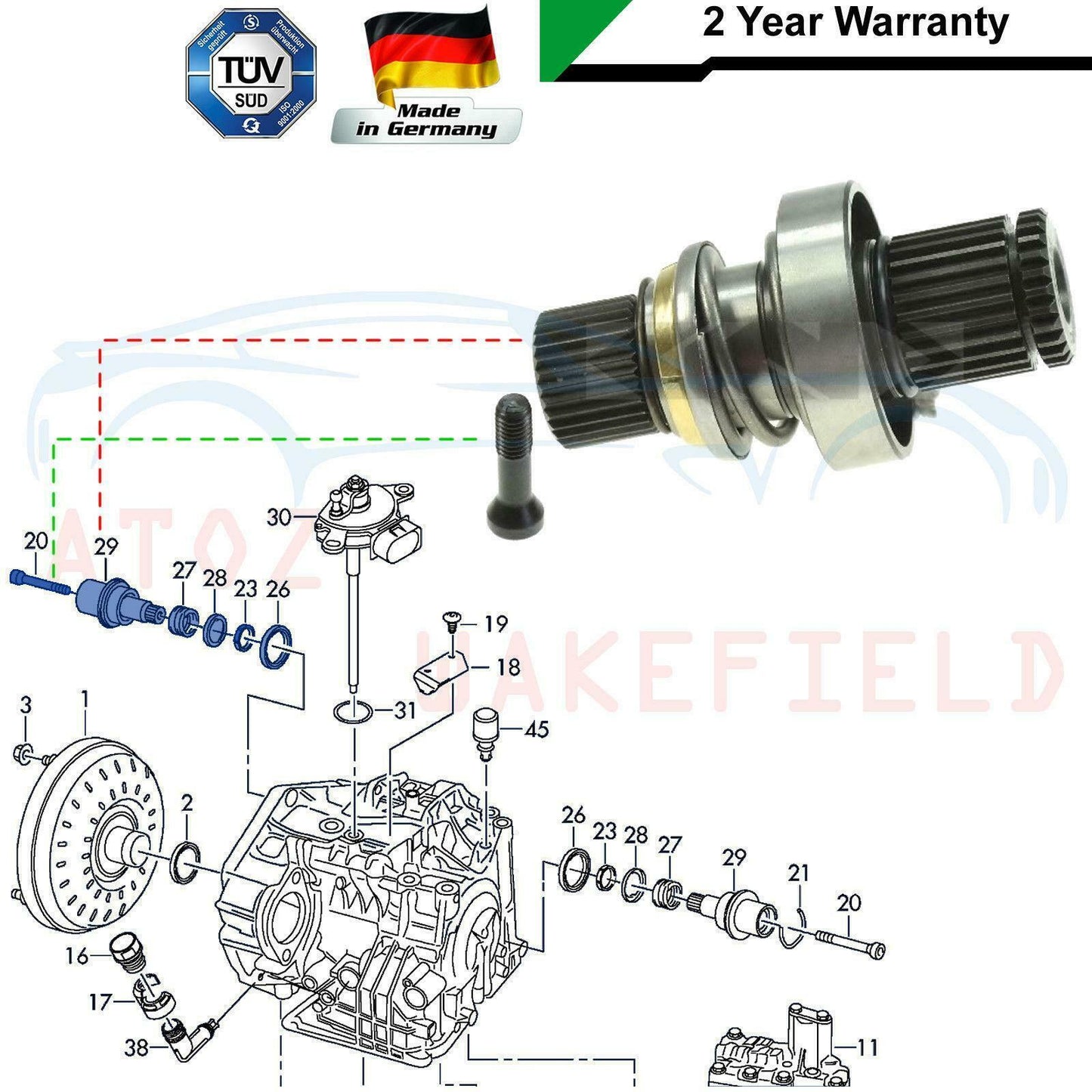 FOR VW TRANSPORTER T5 1.9 TDi RIGHT AUTOMATIC DRIVESHAFT ADAPTOR STUB AXLE SHAFT