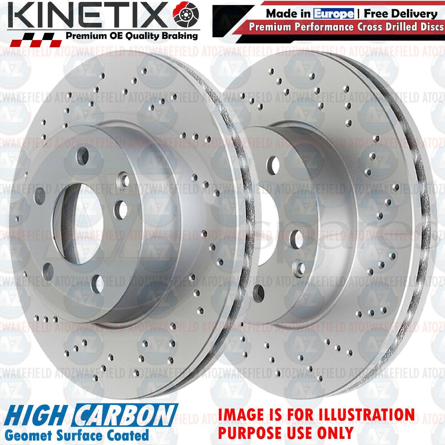 FOR VW UP 1.0 GTi 2017- FRONT CROSS DRILLED BRAKE DISCS PAIR 288mm