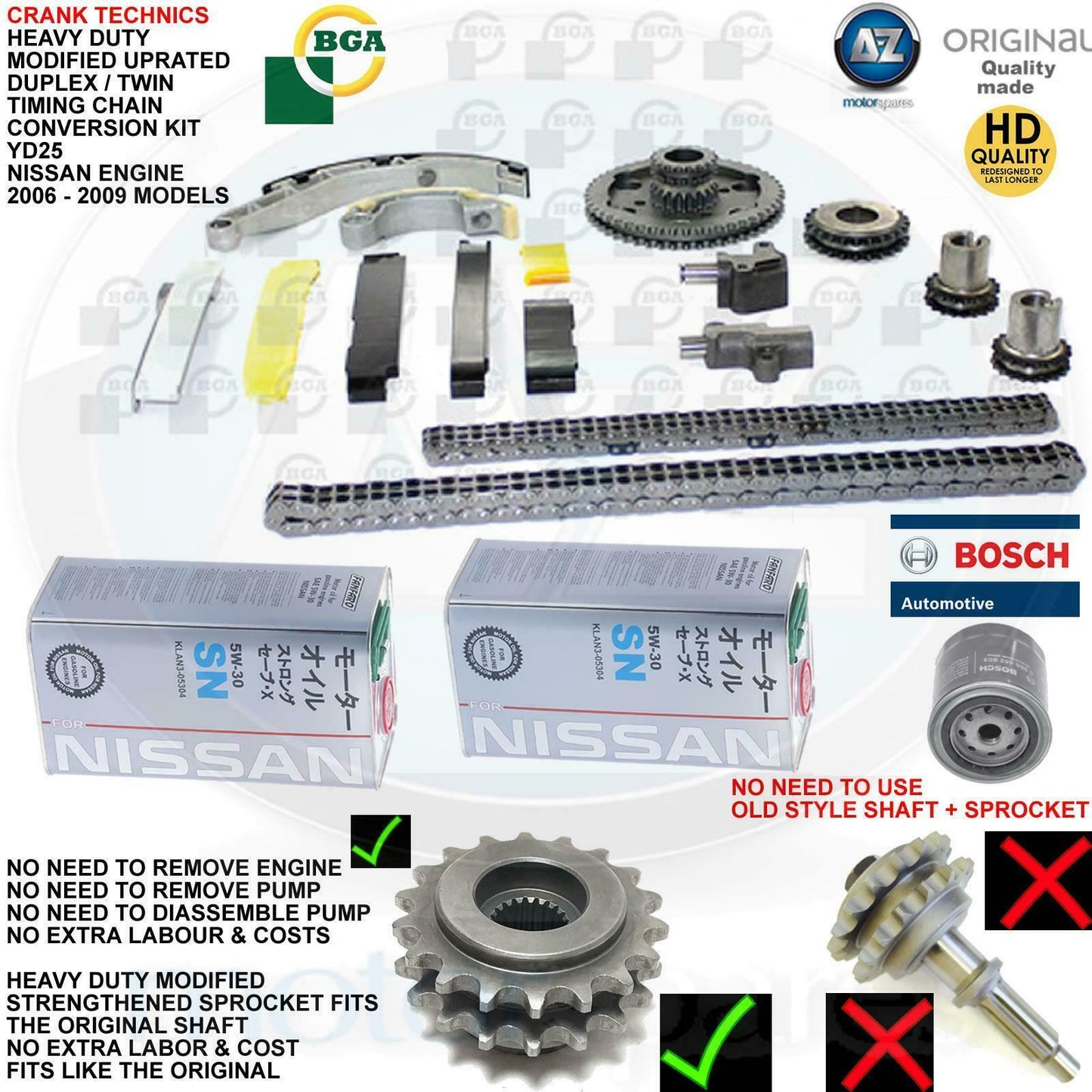 For Nissan Aventura Navara 2.5 YD25 BGA Duplex Timing Chain Upgrade oil filter