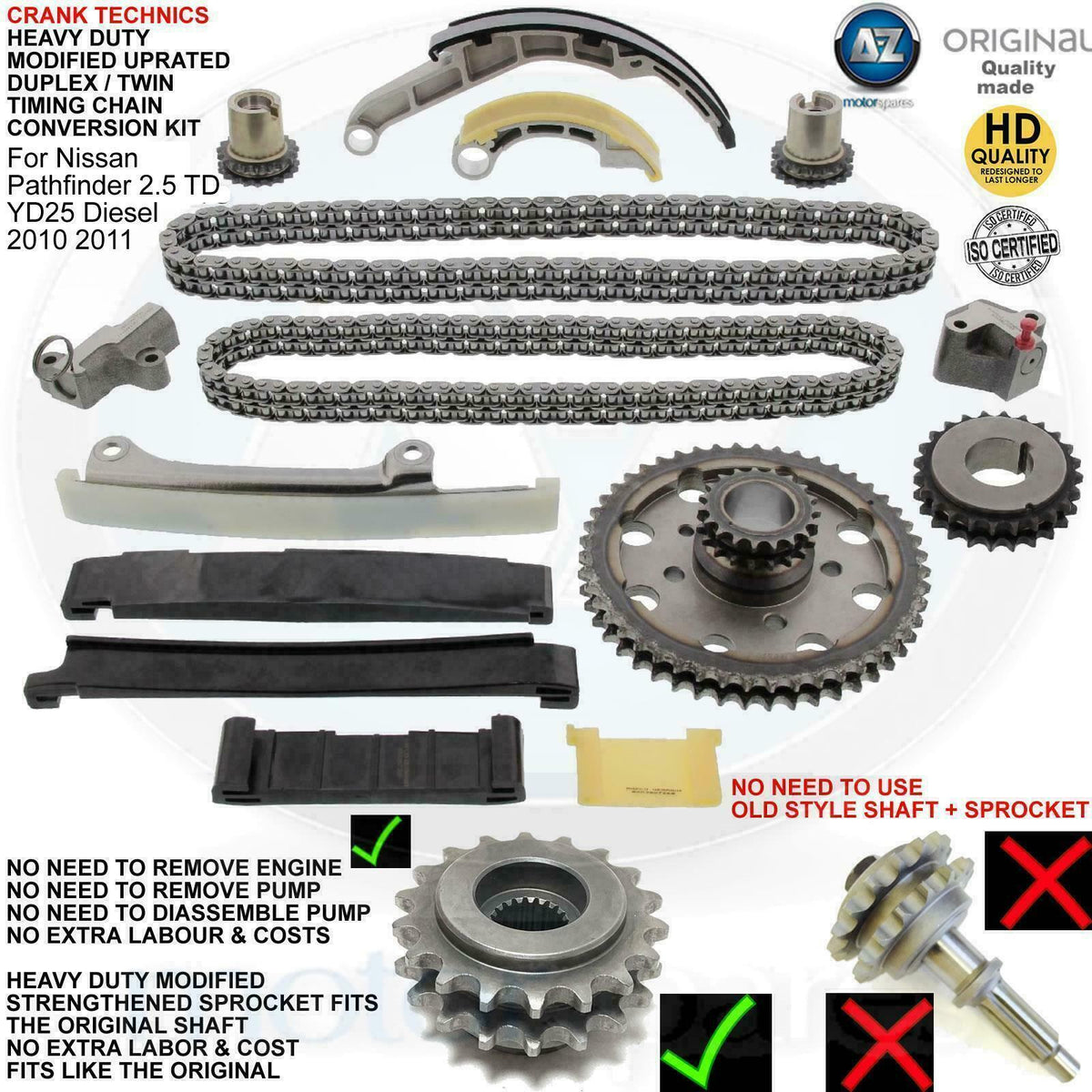 For Nissan Murano 2.5 TD YD25 Diesel Timing chain conversion kit duplex 2010+11
