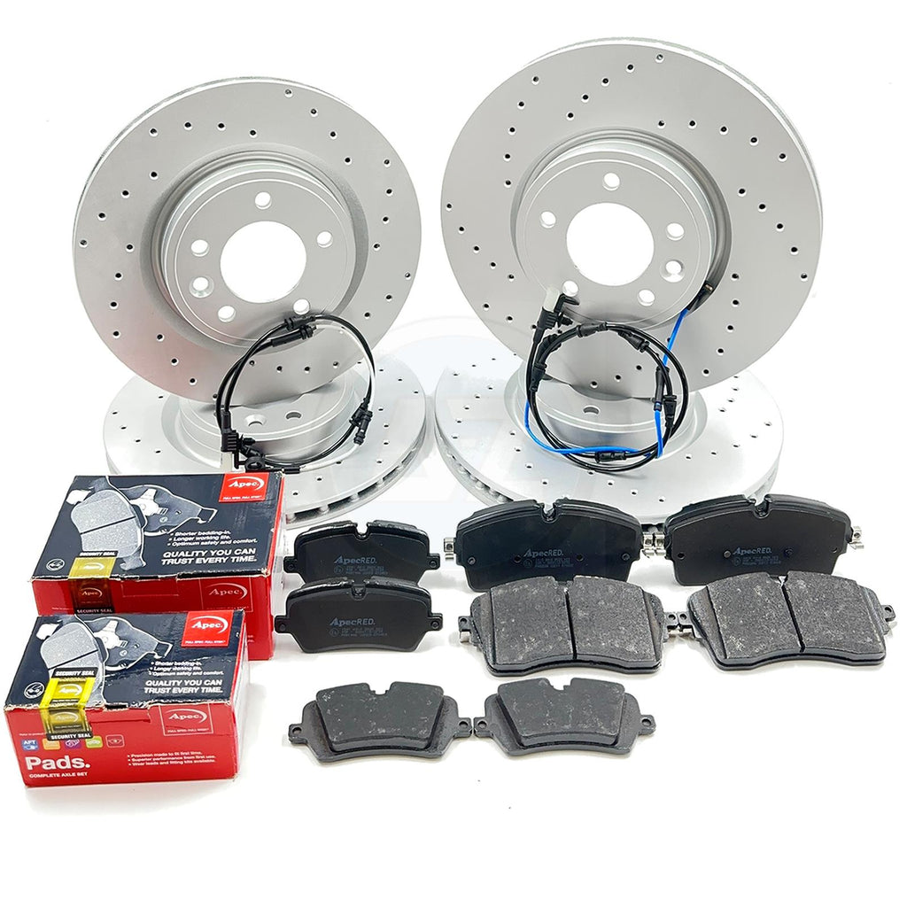 FOR RANGE ROVER SPORT 3.0 P360 DRILLED FRONT REAR BRAKE DISCS APEC PADS FR RR