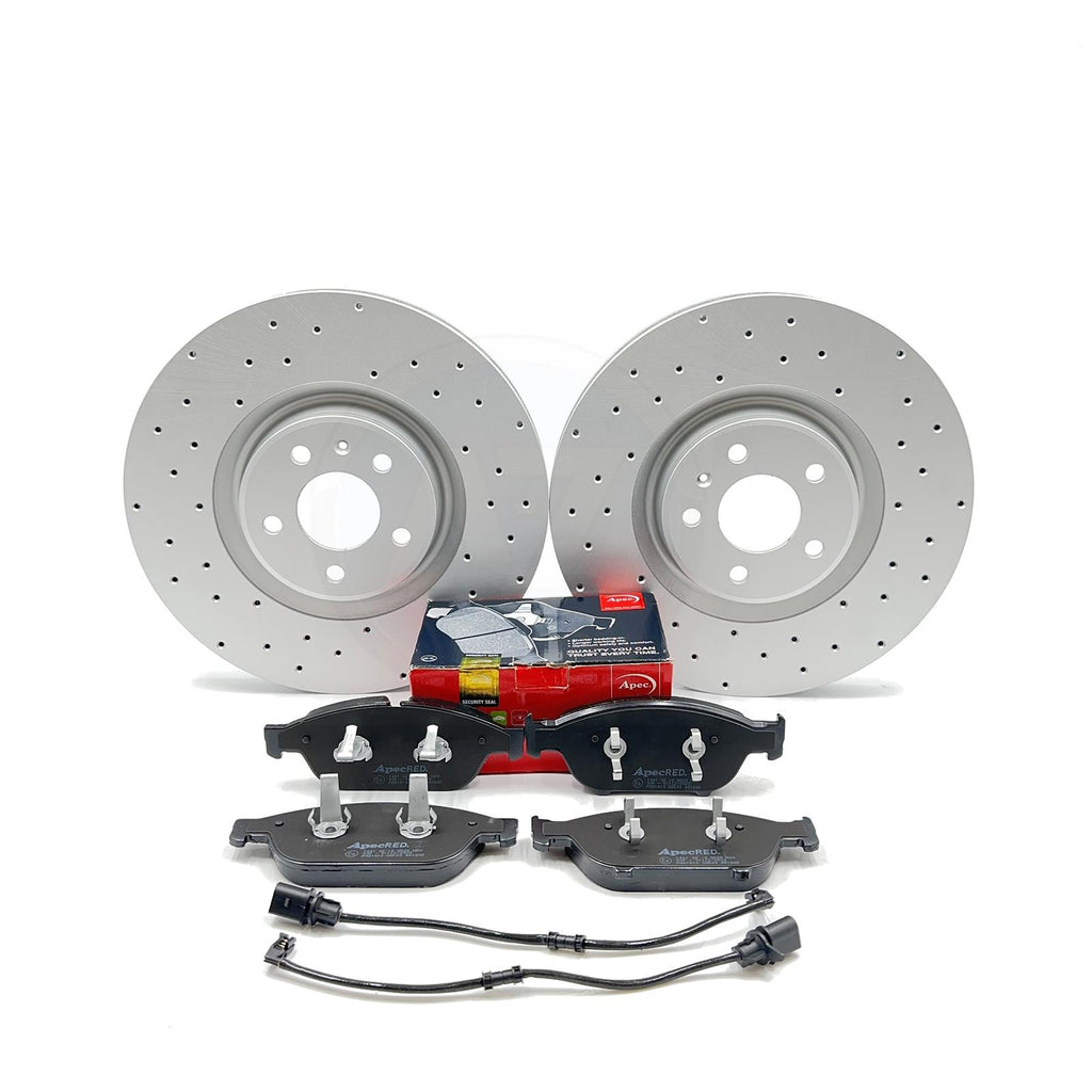 FOR AUDI A8 D4 4.2 TDI CROSS DRILLED FRONT BRAKE DISCS APEC PADS SENSOR 356mm