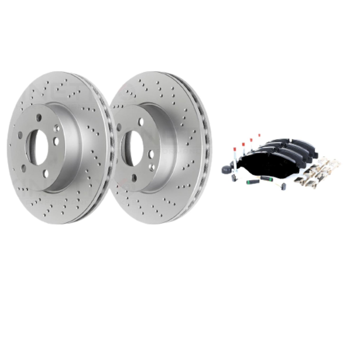 FOR MERCEDES SPRINTER VW CRAFTER 2006- DRILLED FRONT BRAKE DISCS PADS SENSOR