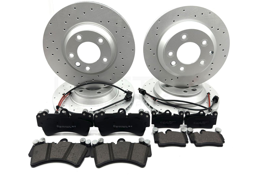 FOR PORSCHE CAYENNE 4.5s 04-08 FRONT REAR DRILLED BRAKE DISCS PADS WIRE SENSORS