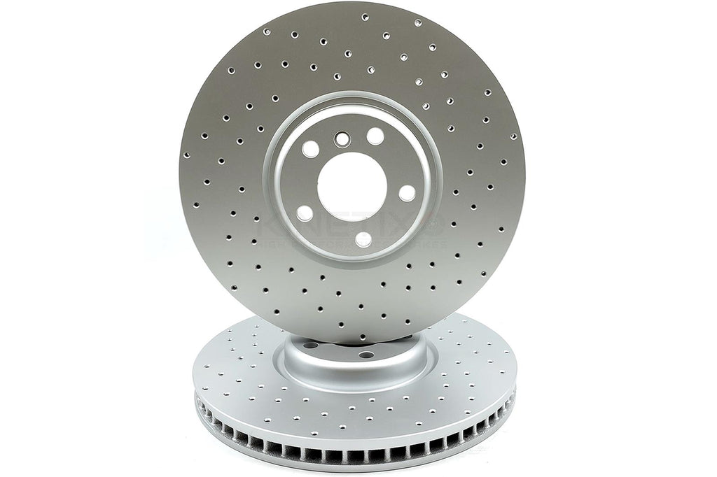 FOR BMW X5 50i M SPORT E70 F15 FRONT CROSS DRILLED BRAKE DISCS PAIR 385mm
