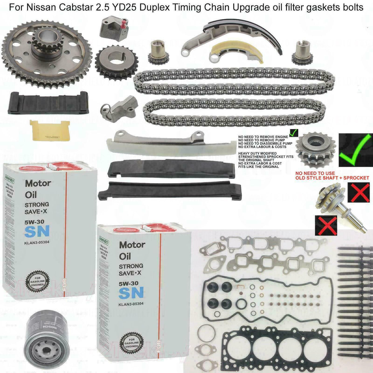 For Nissan Cabstar 2.5 YD25 Timing Chain Upgrade oil filter gaskets bolts 05-09