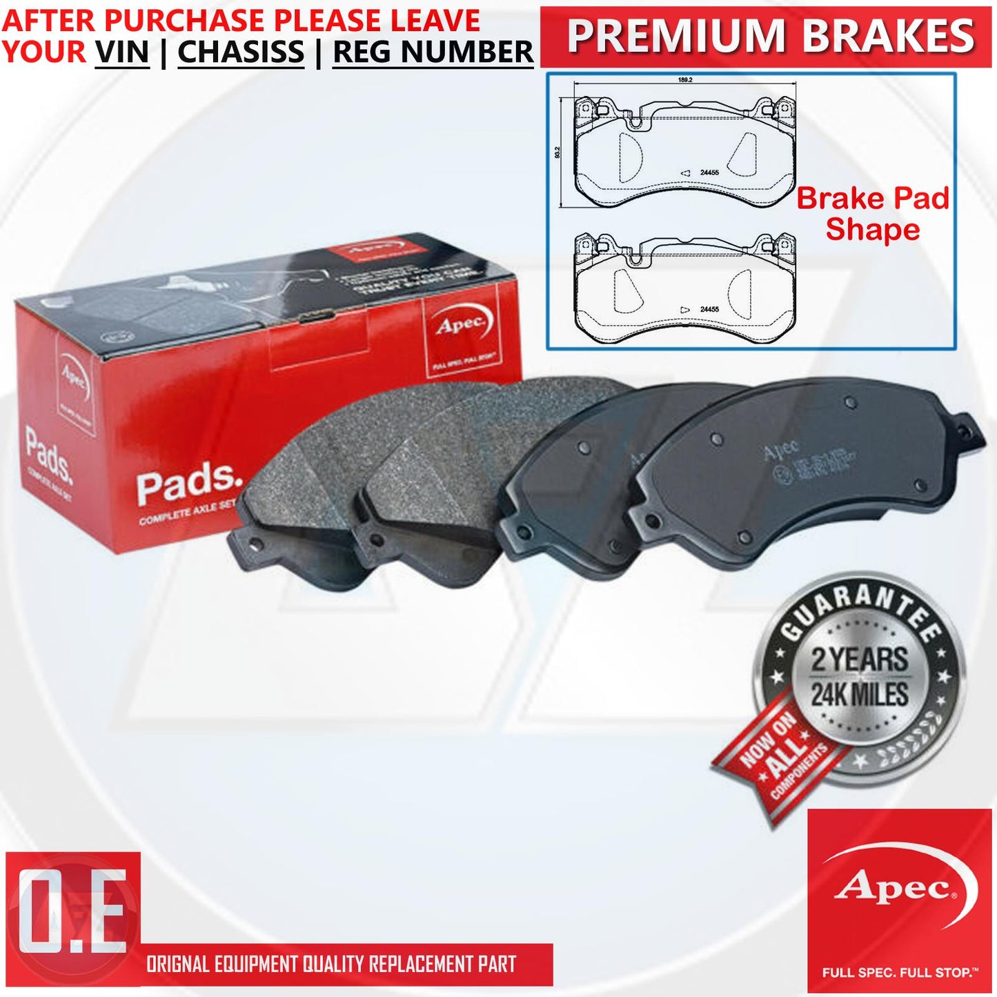 FOR MERCEDES E63 E63S GLC63 GLC63S AMG 2017- FRONT APEC PREMIUM BRAKE PADS SET