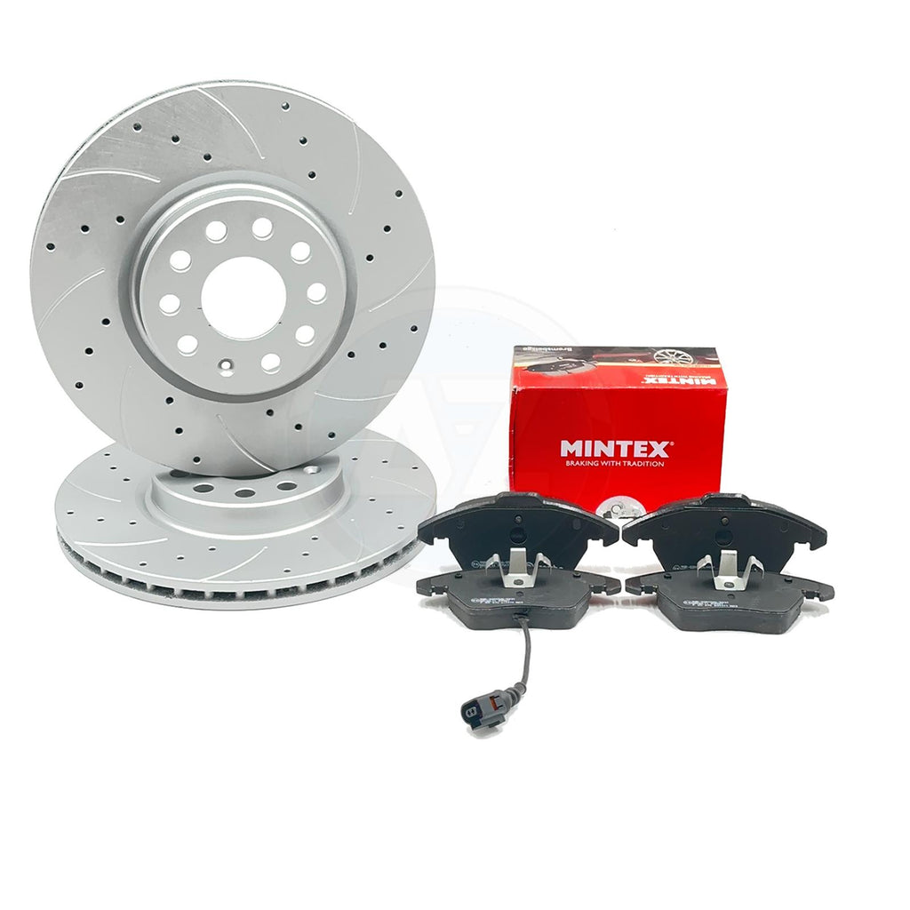 FOR VW GOLF GTi MK6 EDITION 35 DRILLED GROOVED FRONT BRAKE DISCS MINTEX PADS