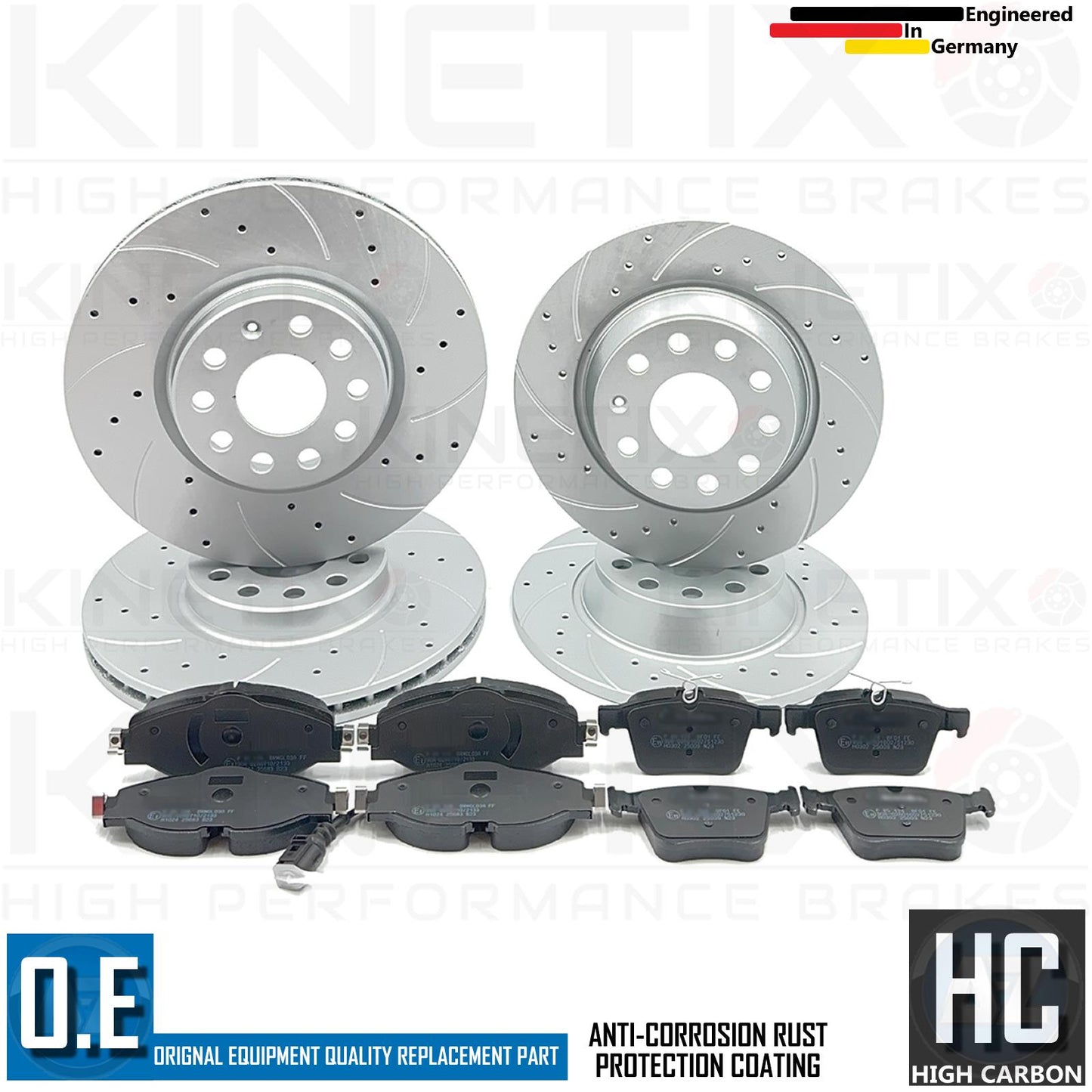 FOR VW TIGUAN 2.0 TDI TSI R LINE DRILLED GROOVED FRONT REAR BRAKE DISCS PADS