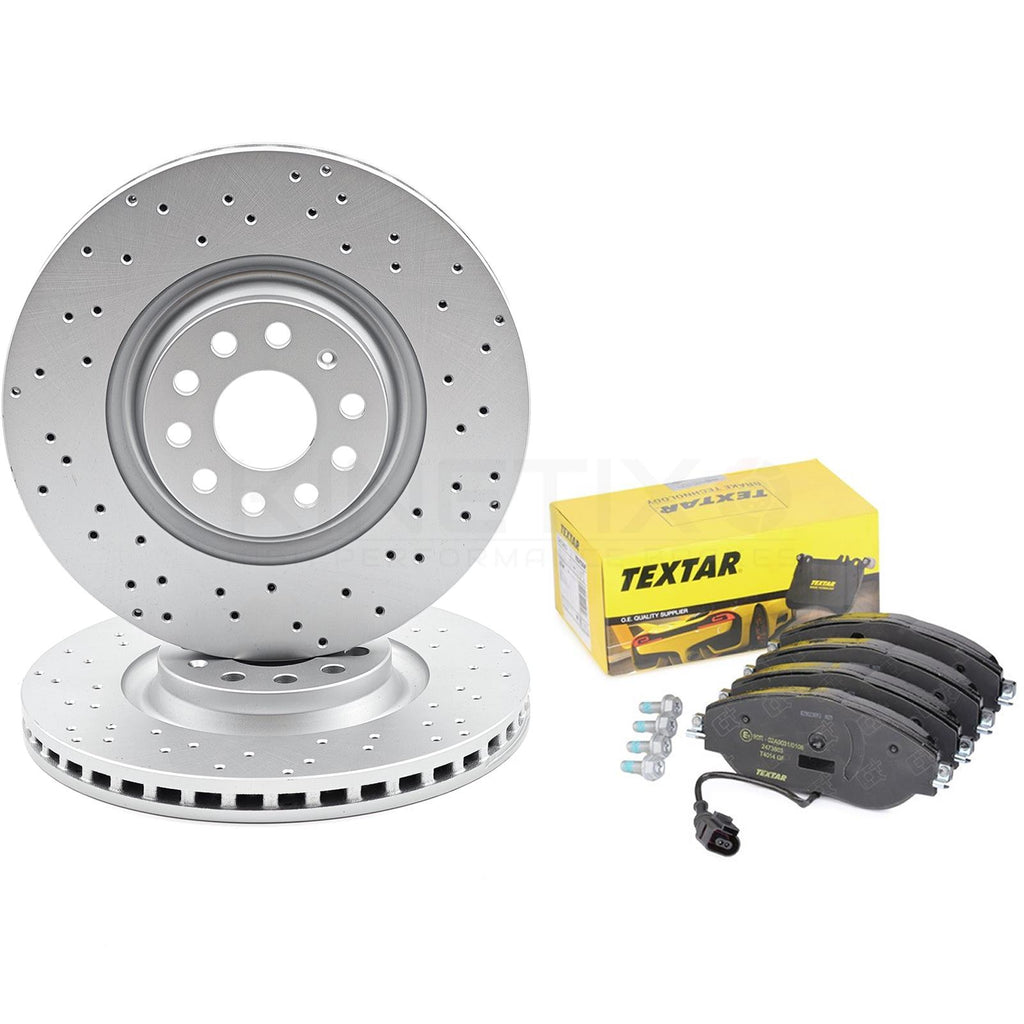 FOR AUDI S3 8V 2013-2020 CROSS DRILLED FRONT BRAKE DISCS TEXTAR PADS 340mm