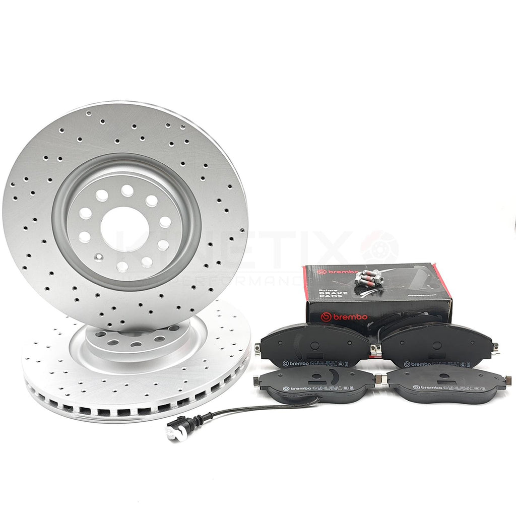 FOR AUDI S3 8V 2013-2020 DRILLED FRONT BRAKE DISCS BREMBO OEM PADS SENSOR 340mm