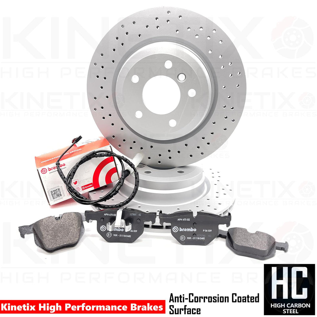 FOR BMW 335d 335i M SPORT CROSS DRILLED REAR BRAKE DISCS BREMBO PADS SENSOR 336m