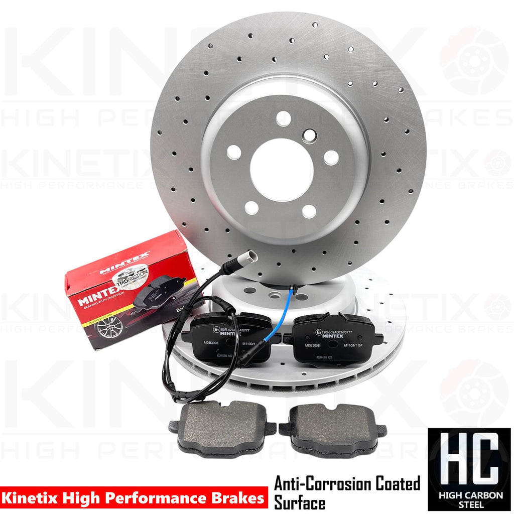 FOR BMW 528i M SPORT F10 REAR DRILLED BRAKE DISCS MINTEX PADS SENSOR 345mm