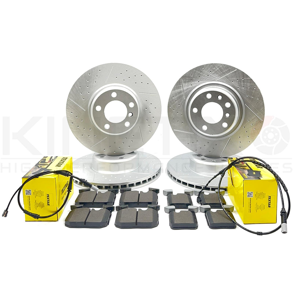 FOR BMW F30 330i M SPORT FRONT REAR BRAKE DISCS TEXTAR PADS SENSORS 340mm 345mm