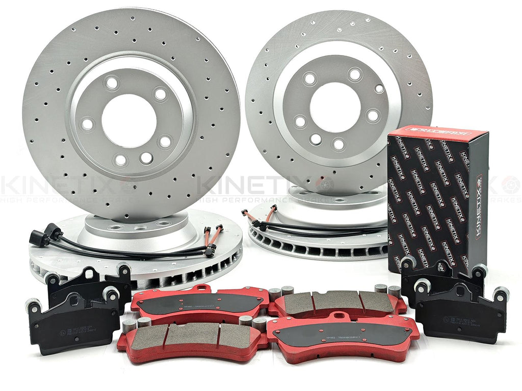 FOR AUDI Q7 FRONT REAR CROSS DRILLED BRAKE DISCS BRAKE PADS WEAR SENSORS 330 350