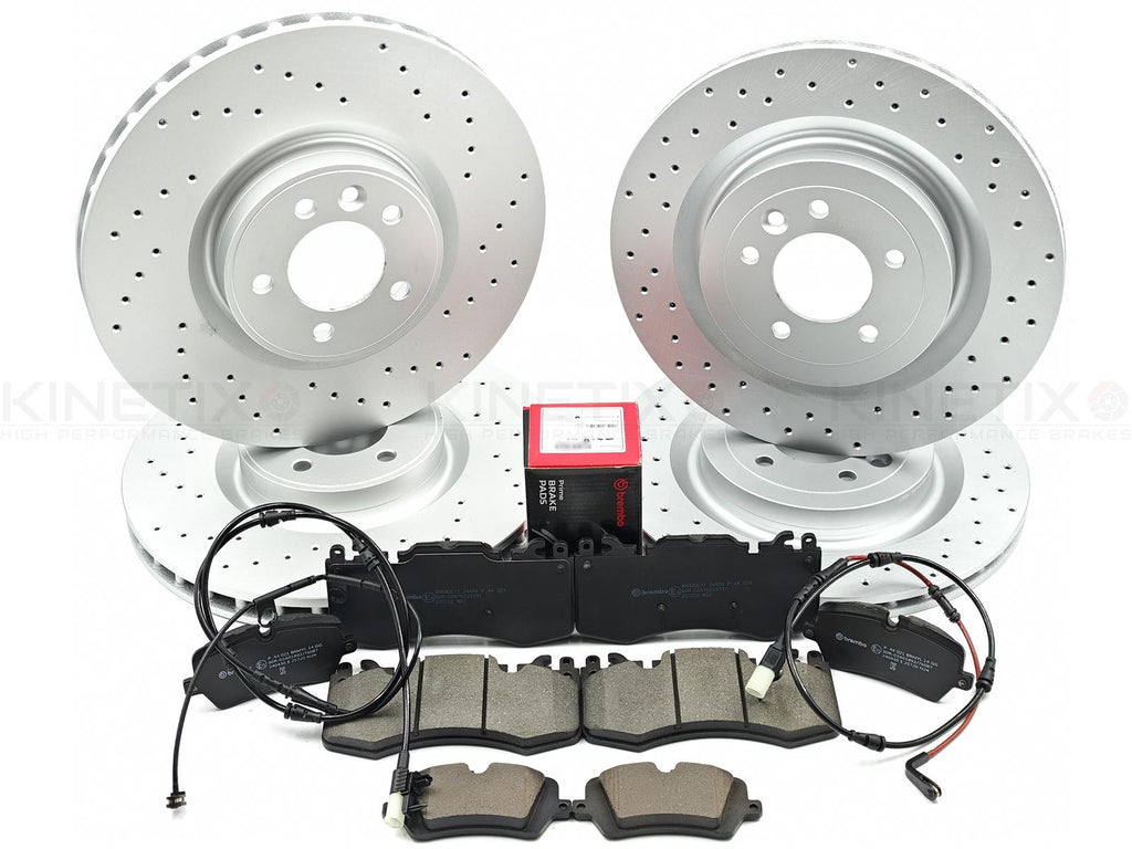 FOR RANGE ROVER SPORT 3.0 SDV6 FRONT REAR DRILLED BRAKE DISCS BREMBO PADS SENSOR