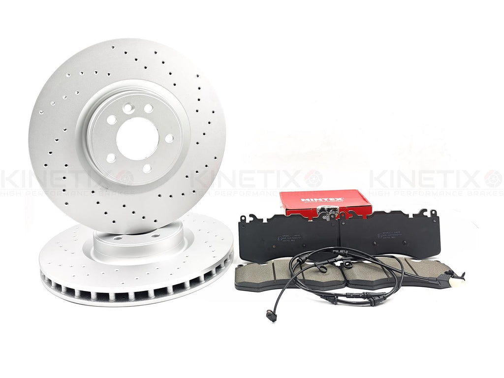 FOR RANGE ROVER SPORT 4.4 SDV8 FRONT DRILLED BRAKE DISCS PADS WEAR SENSOR 380mm