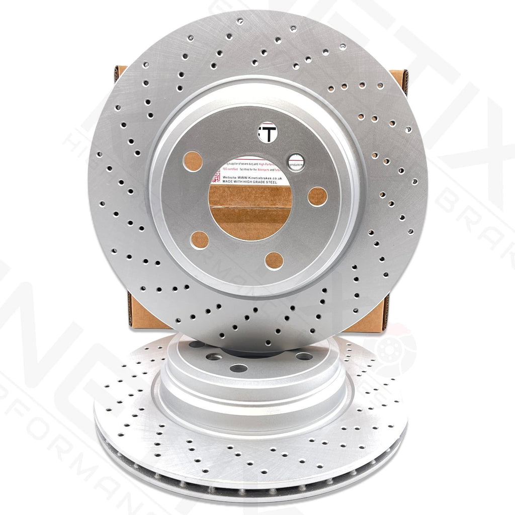 FOR BMW 335i F31 M SPORT COATED CROSS DRILLED REAR BRAKE DISCS PAIR 330mm