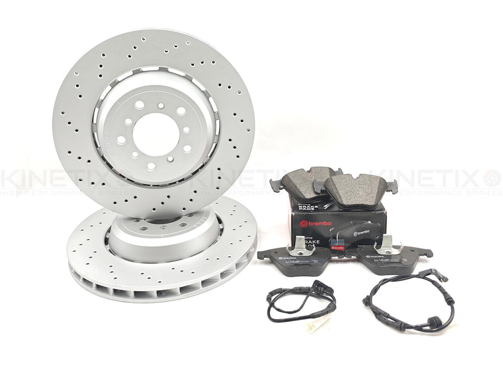 FOR BMW 1M E82 FRONT LEFT RIGHT DRILLED BRAKE DISCS BREMBO PADS SENSORS 360mm