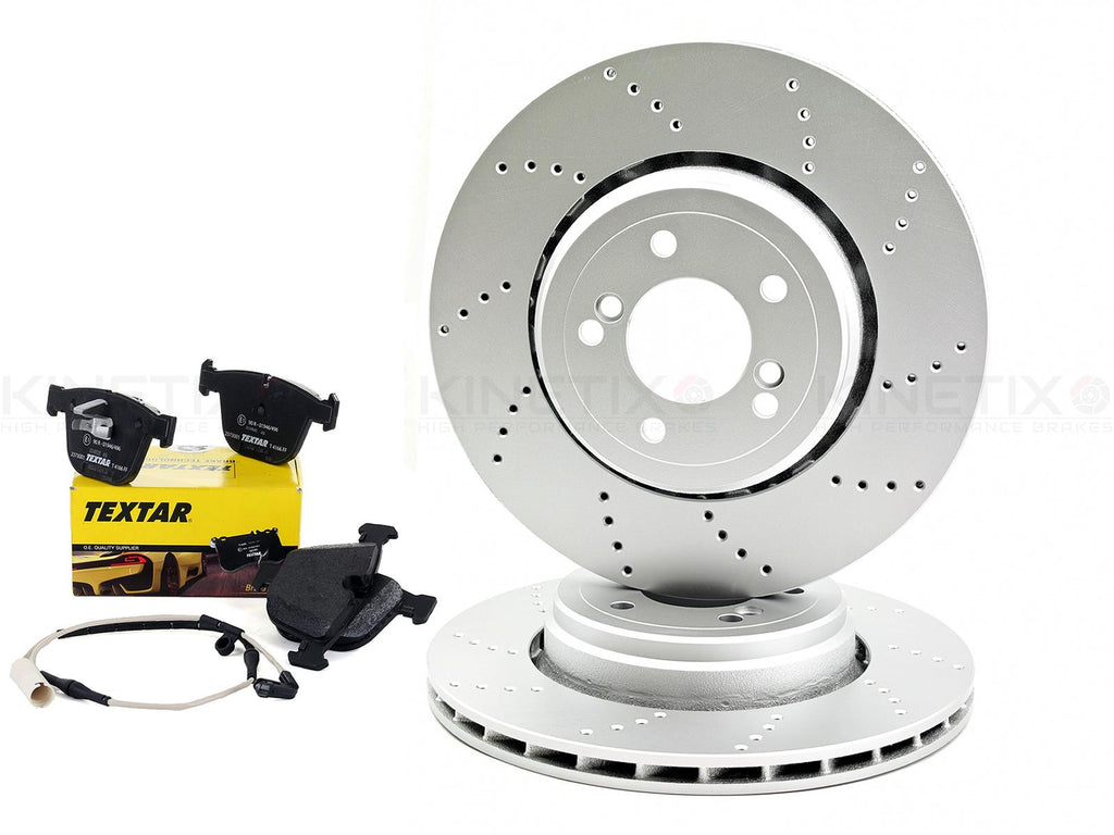 FOR BMW M3 E90 E92 E93 REAR LEFT RIGHT DRILLED BRAKE DISCS TEXTAR PADS 350mm