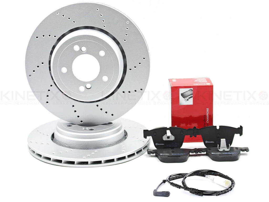 FOR BMW M3 E90 E92 E93 REAR LEFT RIGHT DRILLED BRAKE DISCS BREMBO PADS 350mm