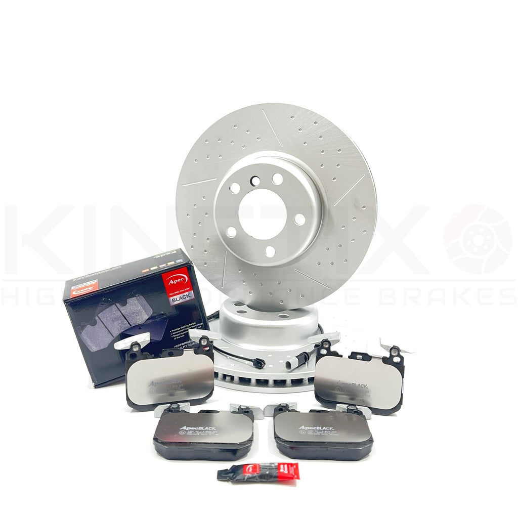 FOR BMW 430d 435d 435i 440i FRONT BRAKE DISCS APEC BLACK PADS SENSOR WIRE 370mm