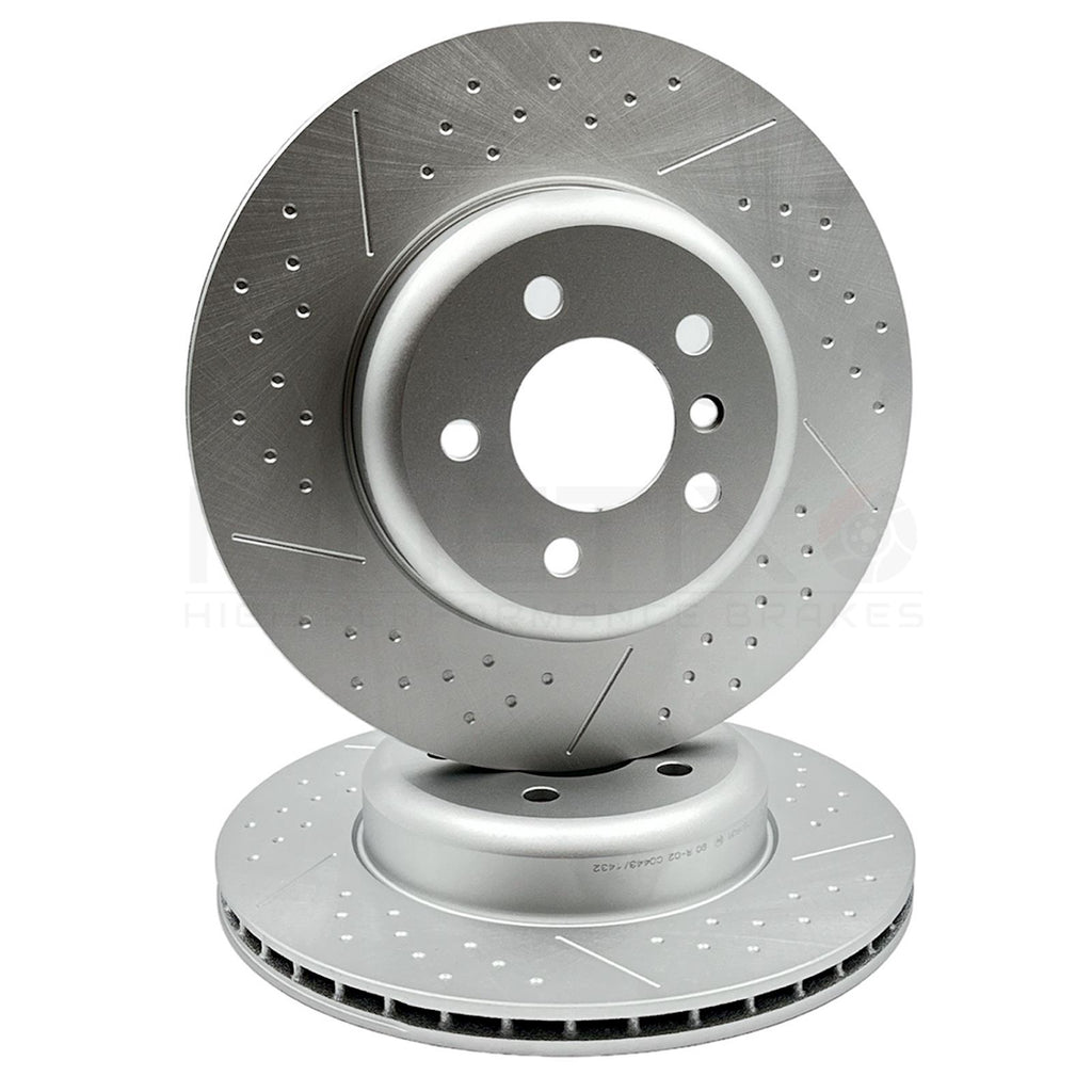 FOR BMW 320i F30 M SPORT PERFORMANCE DIMPLED GROOVED REAR BRAKE DISCS PAIR 345mm