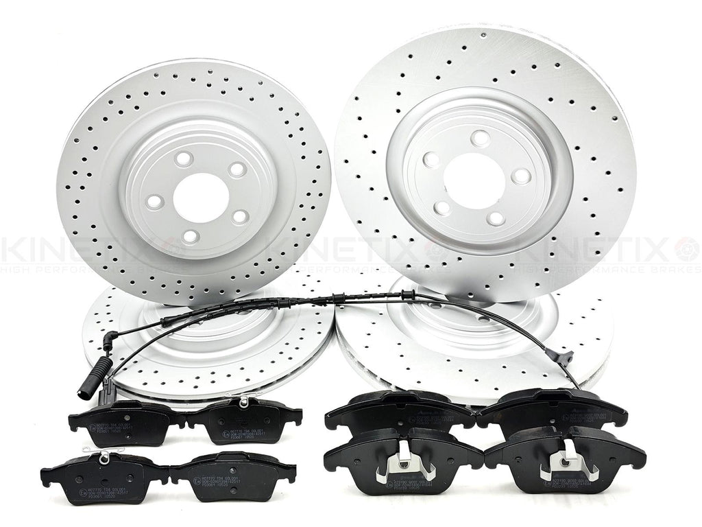 FOR JAGUAR XF 2.2d FRONT REAR CROSS DRILLED BRAKE DISCS PADS SENSORS 355mm 326mm