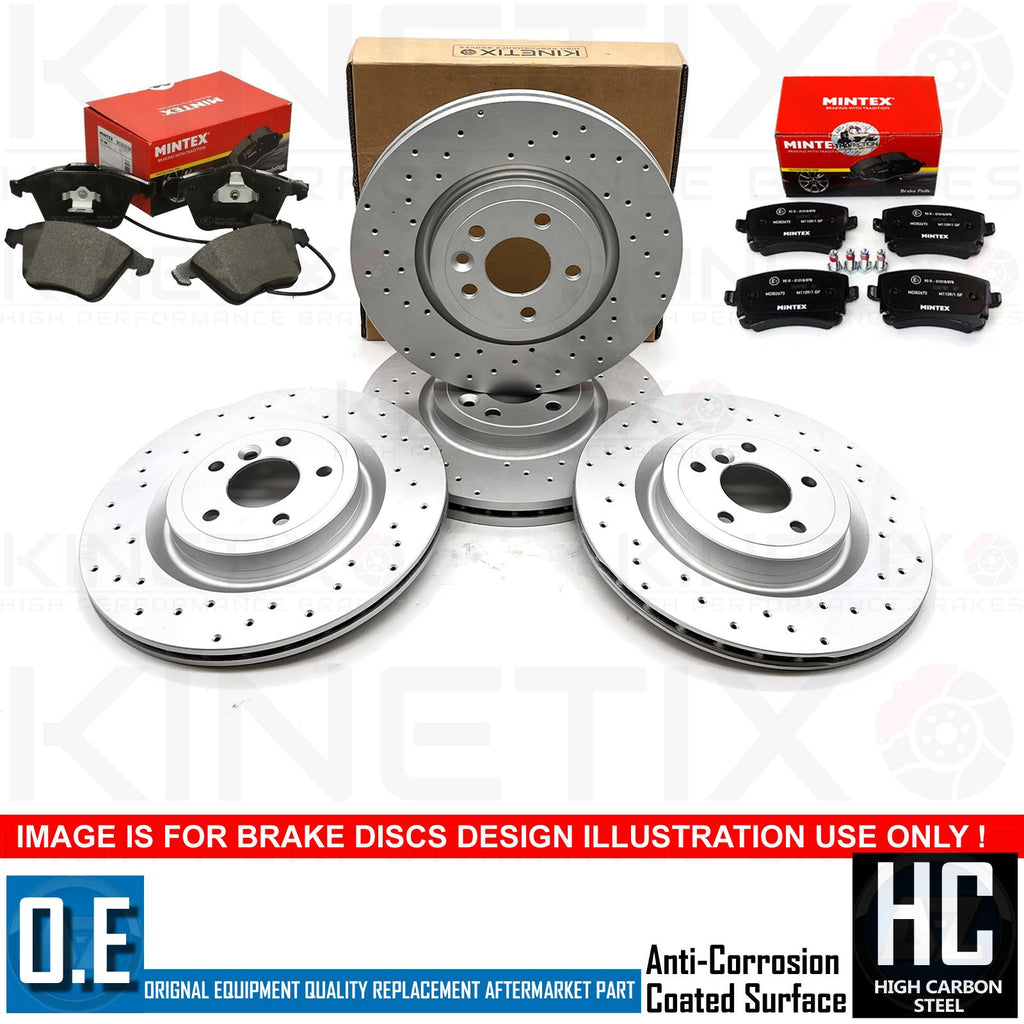 FOR AUDI S4 4.2 B6 B7 FRONT REAR DRILLED BRAKE DISCS MINTEX PADS 345mm 300mm