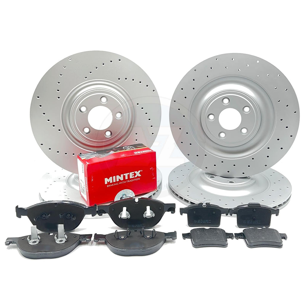 FOR JAGUAR XFR-S XKR-S XJR 5.0 V8 DRILLED FRONT REAR BRAKE DISCS MINTEX PADS
