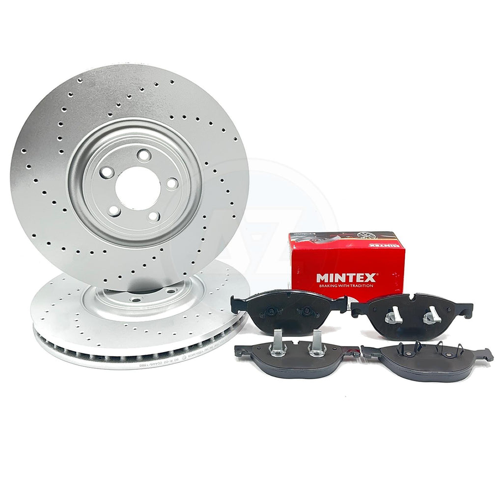 FOR JAGUAR 5.0 XKR XKR-S FRONT CROSS DRILLED BRAKE DISCS MINTEX PADS SET 380mm