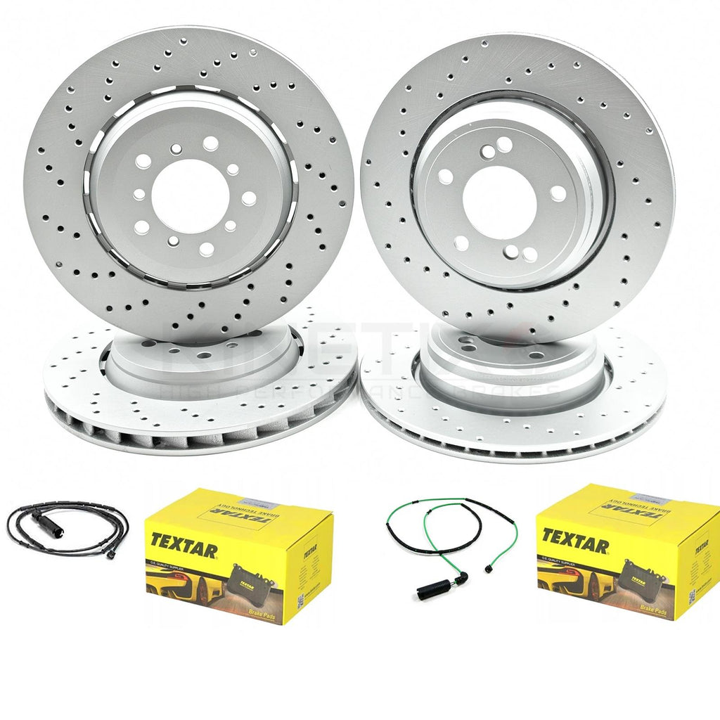 FOR BMW M3 E46 CSL DRILLED FRONT REAR BRAKE DISCS TEXTAR PADS WIRES 345mm 328mm