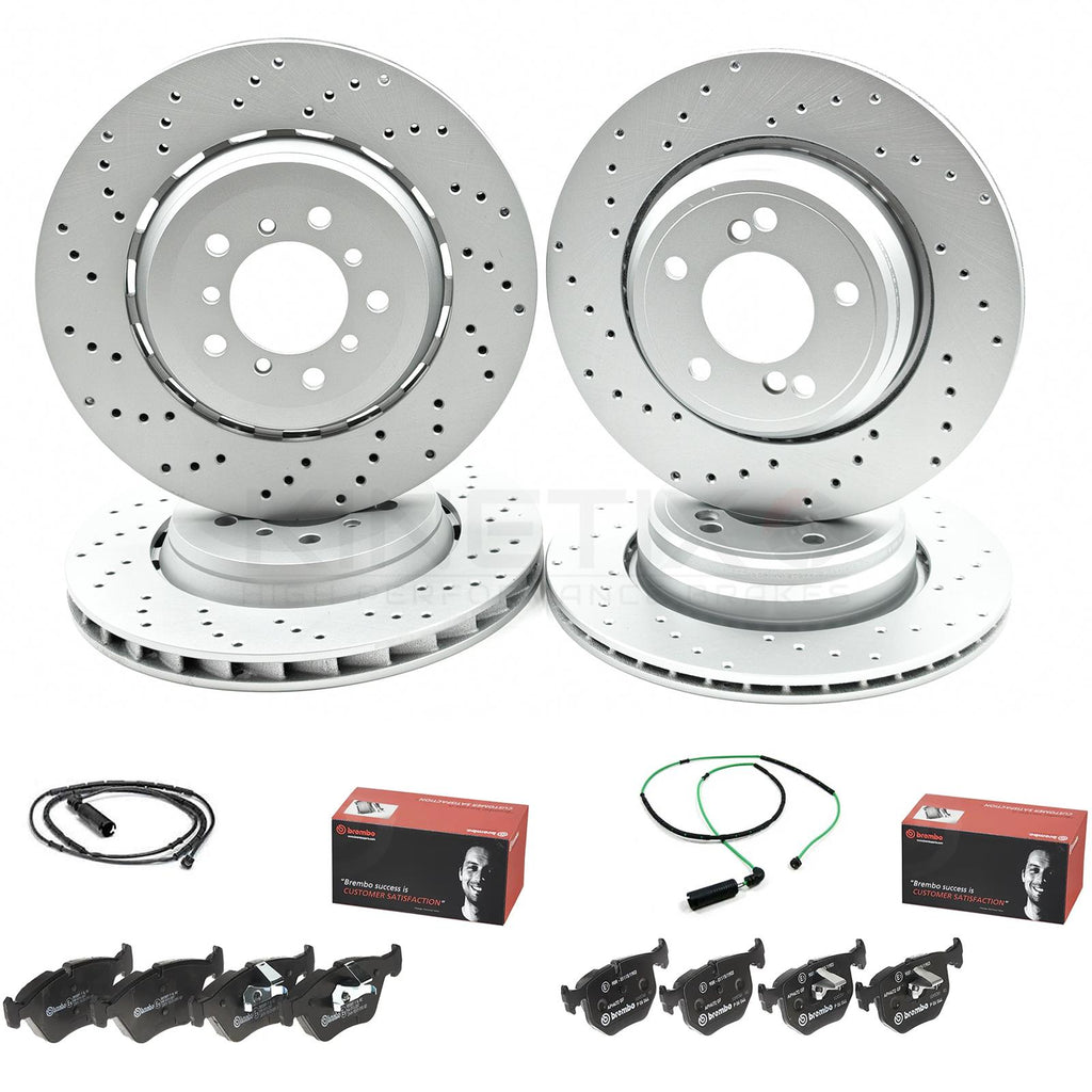 FOR BMW M3 E46 CSL DRILLED FRONT REAR BRAKE DISCS BREMBO PADS WIRES 345mm 328mm