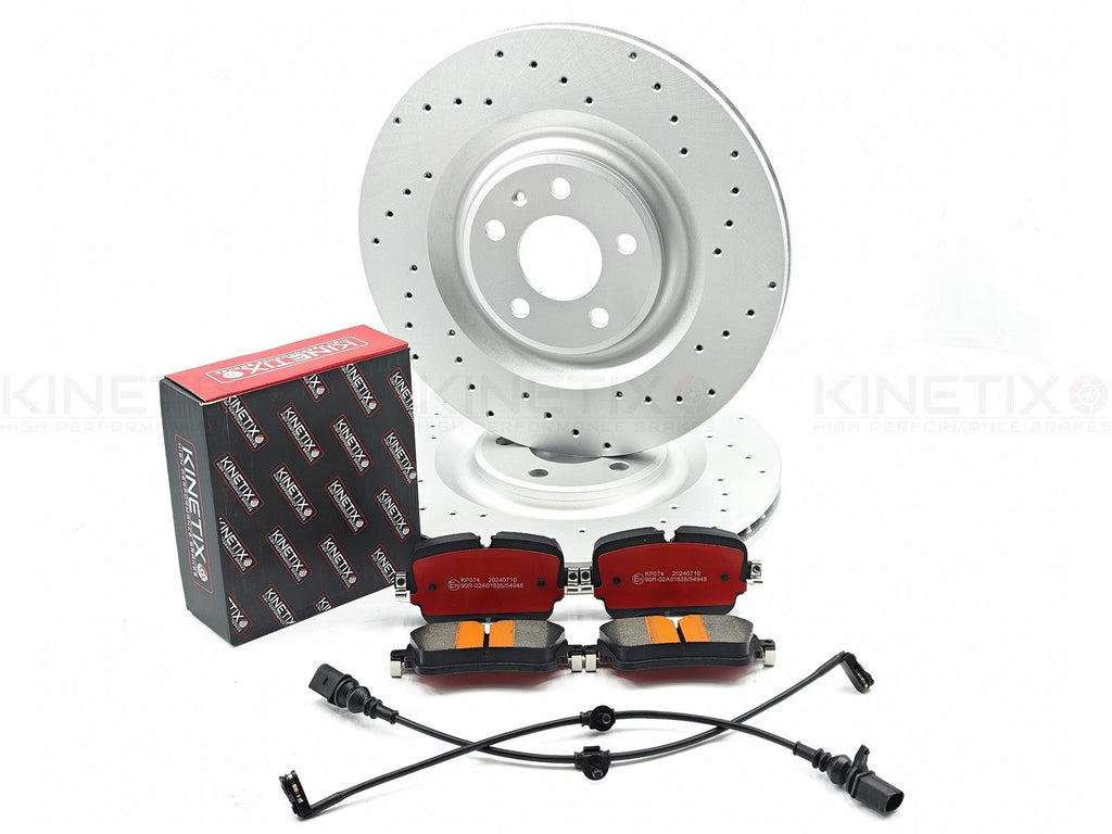 FOR AUDI A6 55 TFSI REAR DRILLED HIGH CARBON BRAKE DISCS PADS SENSORS 350mm