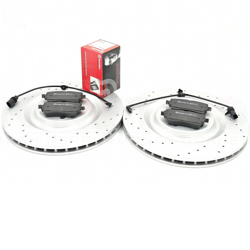 FOR AUDI SQ7 SQ8 VW TOUAREG R DRILLED REAR BRAKE DISCS BREMBO PADS SENSORS 350mm