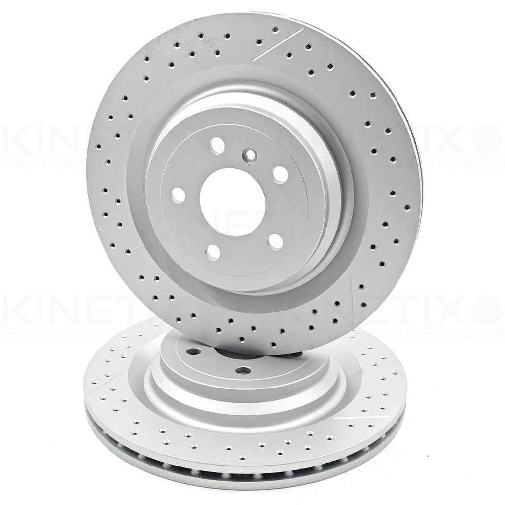FOR MERCEDES GLE63 AMG REAR DRILLED GROOVED COATED BRAKE DISCS PAIR 345mm