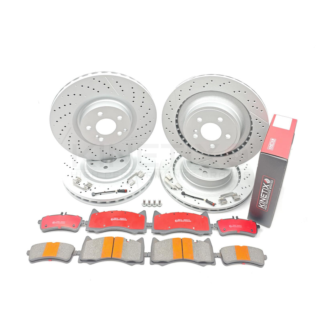 FOR MERCEDES C63 C63S E63 E63S AMG FRONT REAR BRAKE DISCS PADS SENSORS 360mm