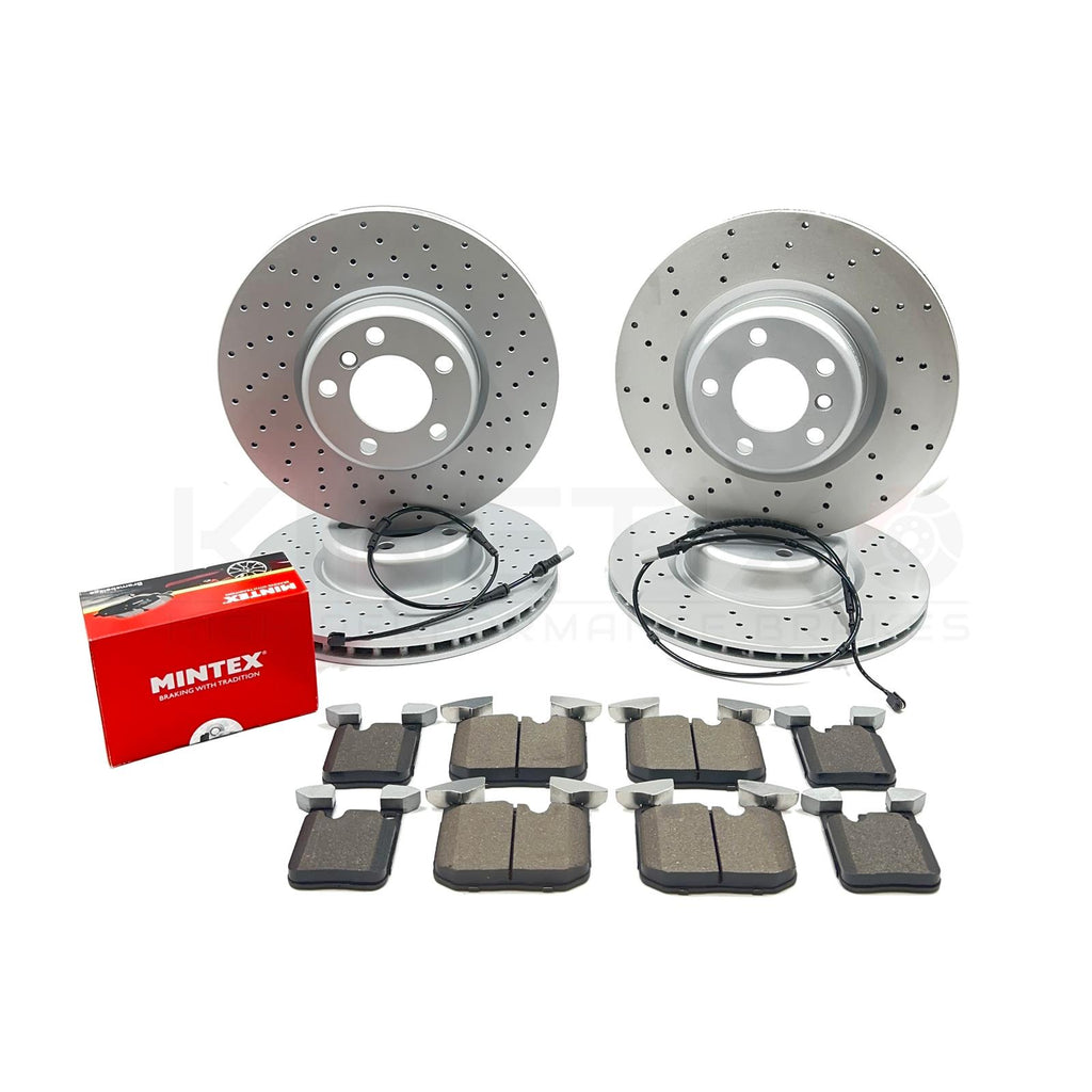 FOR BMW 430d M SPORT FRONT REAR CROSS DRILLED BRAKE DISCS MINTEX PADS SENSORS