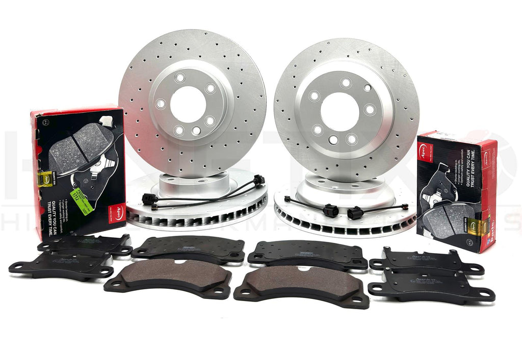 FOR VW TOUAREG 3.0 TSI V6 DRILLED FRONT REAR BRAKE DISCS APEC PADS WEAR SENSORS
