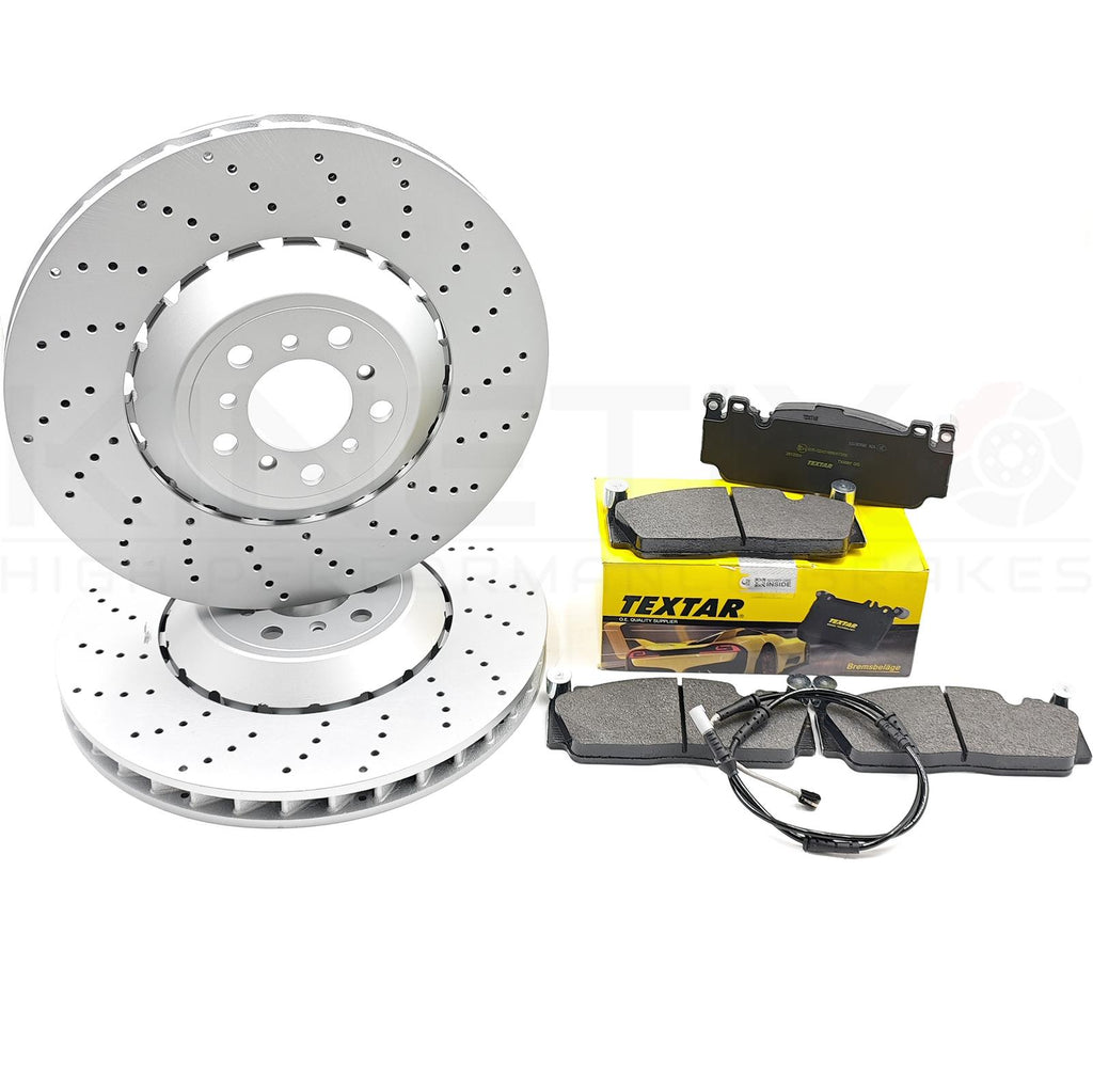 FOR BMW M6 F06 F12 F13 FRONT DRILLED BRAKE DISCS TEXTAR PADS WIRE SENSOR 400mm