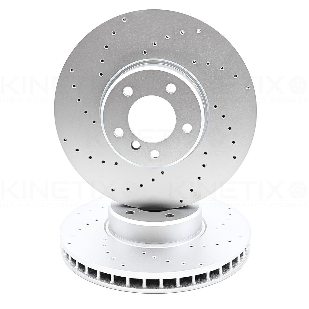 FOR BMW 5 SERIES E60 E61 535d FRONT CROSS DRILLED BRAKE DISCS PAIR 348mm