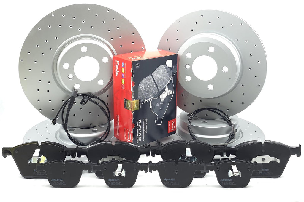 FOR BMW X5 X6 M50d 50i FRONT REAR BRAKE DISCS APEC PADS & SENSORS 385mm 345mm