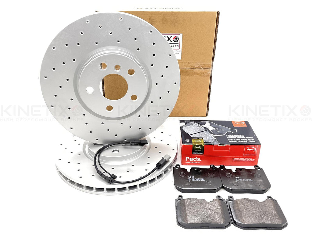 FOR MINI COOPER S F54 FRONT CROSS DRILLED BRAKE DISCS APEC PADS SENSOR 335mm