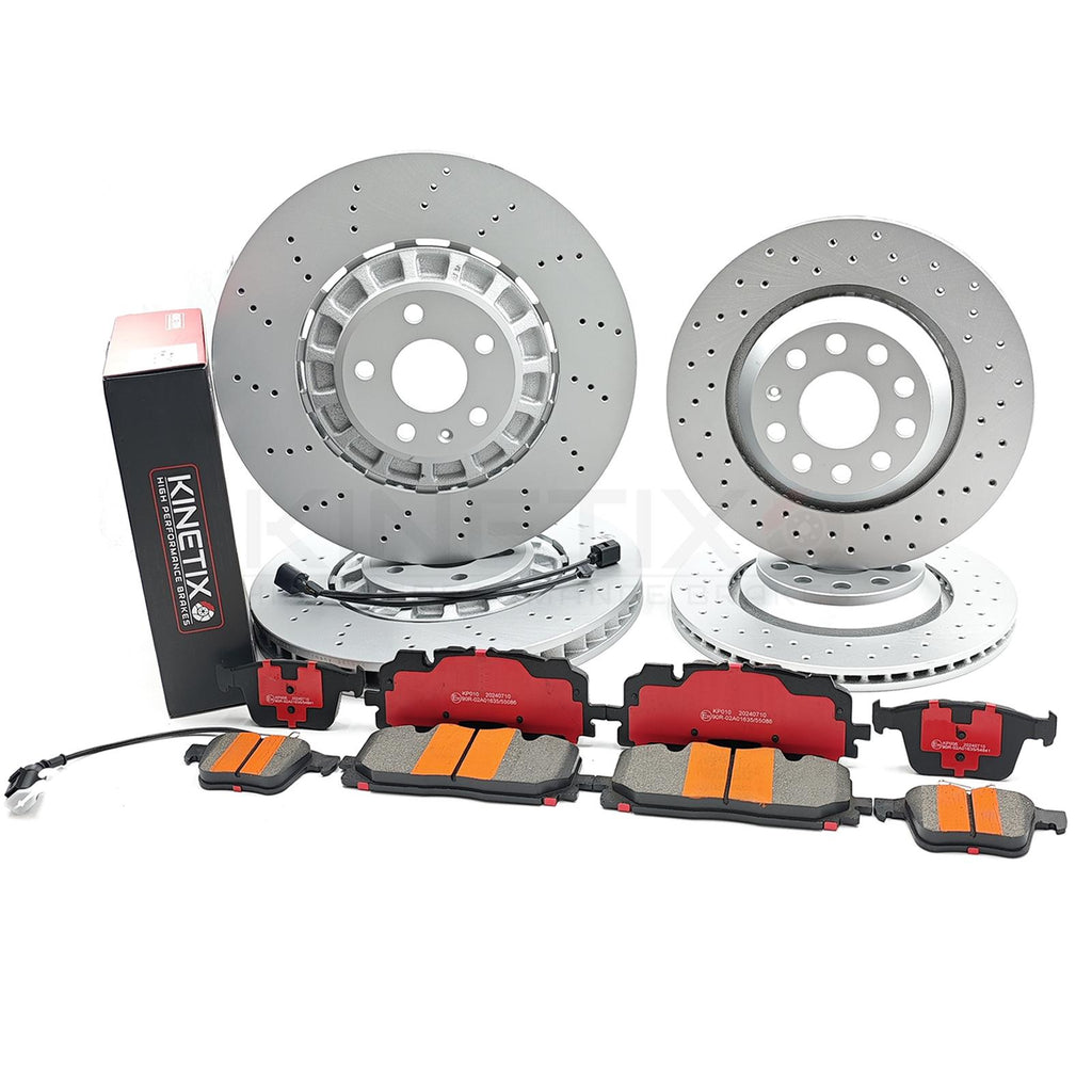 FOR AUDI RS3 8Y 2021- CROSS DRILLED FRONT REAR BRAKE DISCS CERAMIC PADS SENSORS