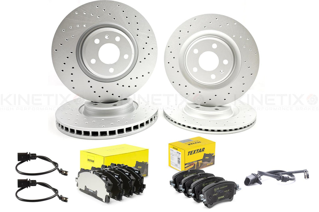 FOR AUDI S4 S5 DRILLED FRONT REAR BRAKE DISCS TEXTAR PADS SENSORS 350mm 330mm