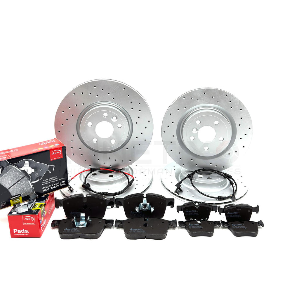 FOR JAGUAR XE P250 R-DYNAMIC DRILLED FRONT REAR BRAKE DISCS APEC PADS SENSORS